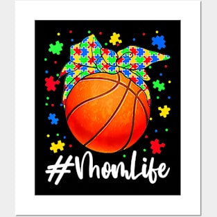 Messy Bun Basketball Ball Puzzle Mom Life Autism Awareness Posters and Art